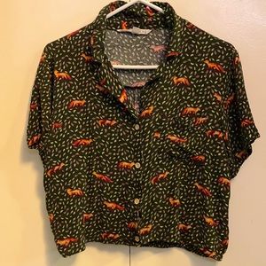 fox buttoned crop top, green and sunset